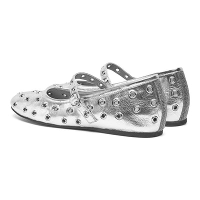 WODEN STB WOMENS Cristel Metallic Ballerina 039 Silver