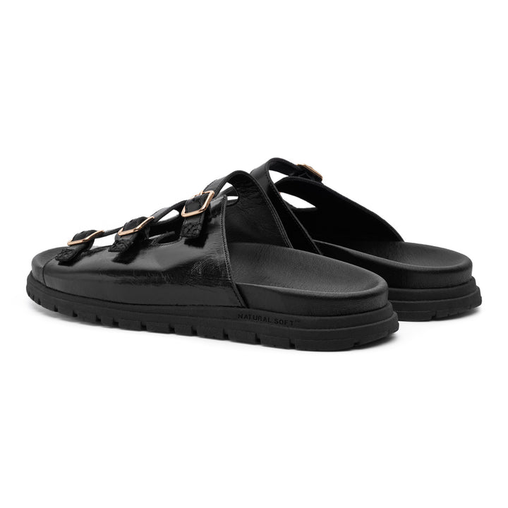 E.B.M[イービーエム] Buckle Sandals Sandals with rhinestone buckles Black / Gray For Women | Maje