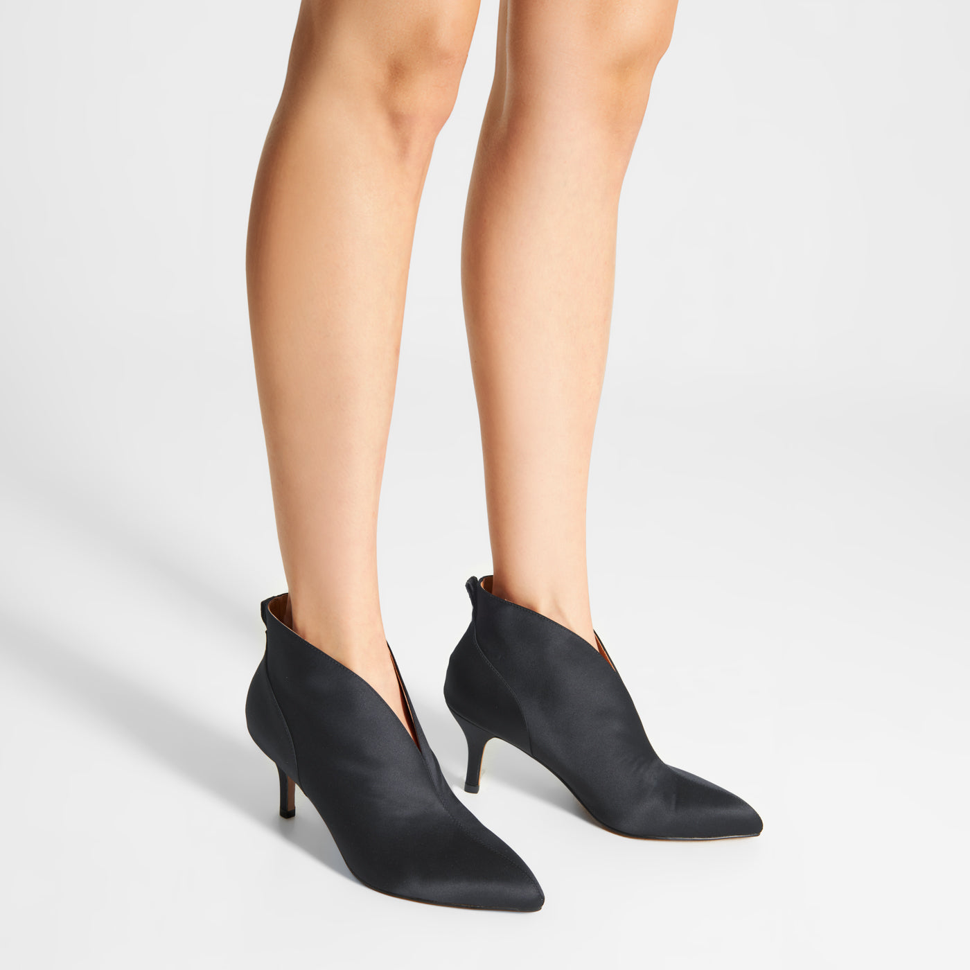 High Heel Low Cut Out Shoe Boots Valentine Low Cut Satin Black –