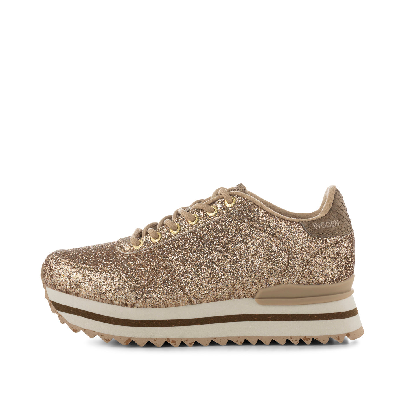 Gold Sneaker Plateau Glitzer Ydun Glitter Plateau Coffee Cream
