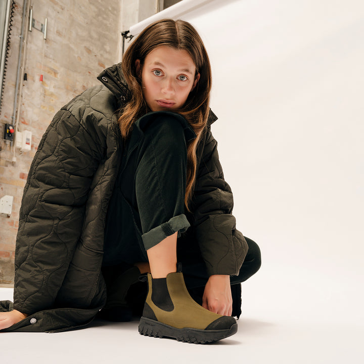 Magda Rubber Track Boot - Dark Olive/Black – woden.com