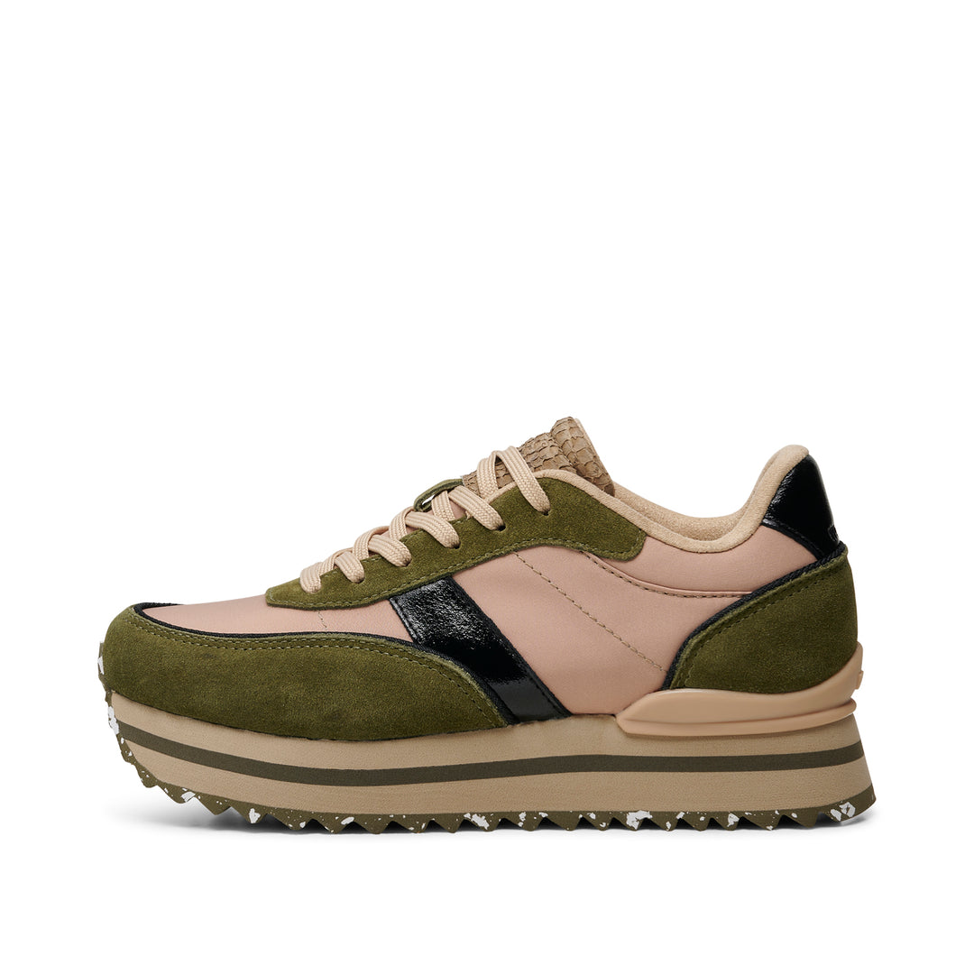 Nellie II Metallic Plateau Coffee Cream Dark Olive woden